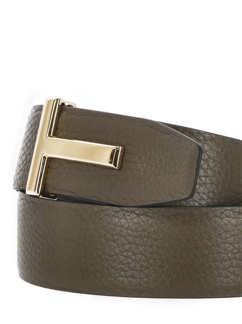 Olive green calf leather T buckle belt Tom Ford | TB178TCL8KHB